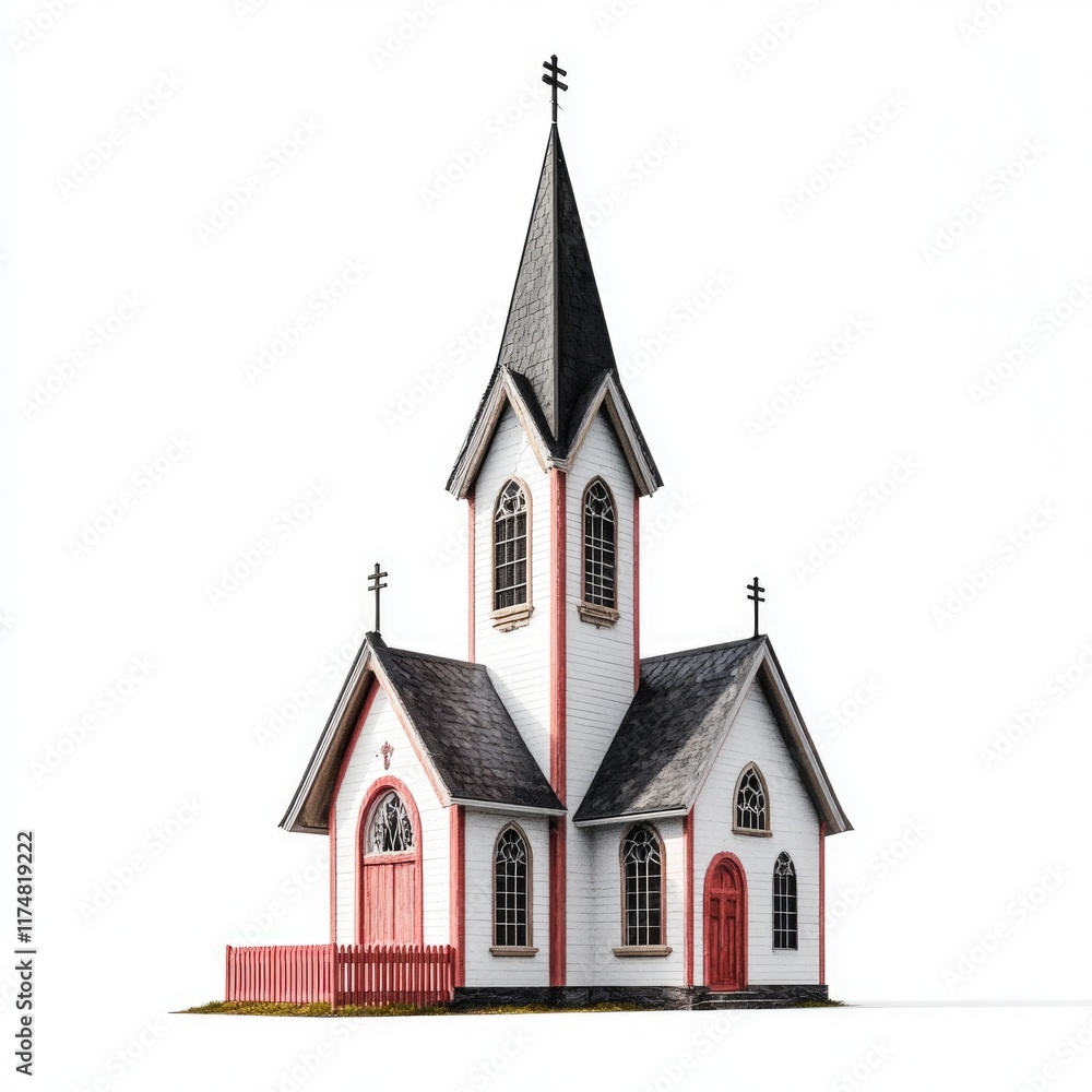 Quaint Chapel in a Small Town. Historic Architecture with Steeple Against a Clear Sky Quaint Chapel in a Small Town. Historic Architecture with Steeple Against a Clear Sky