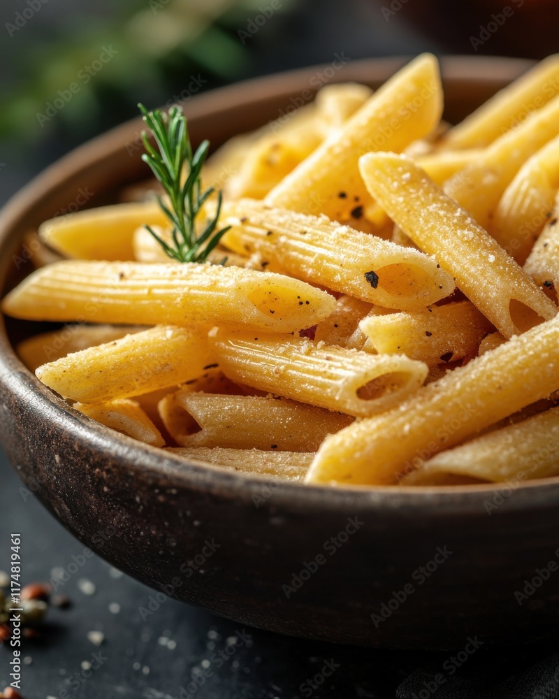 Delicious pasta bowl with fresh herbs and spices ready to be served. Delicious pasta bowl with fresh herbs and spices ready to be served.