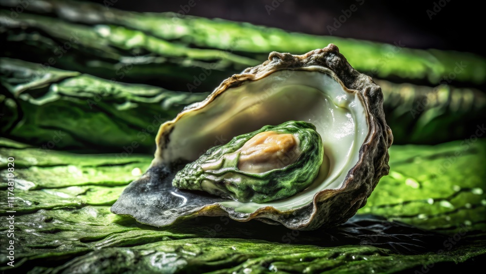 Obraz premium Gourmet oyster, dramatically lit in low light; a dark, moody food image for a sophisticated feel.