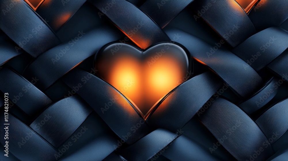 Obraz premium Glowing Heart Woven Within Dark Blue Ribbons