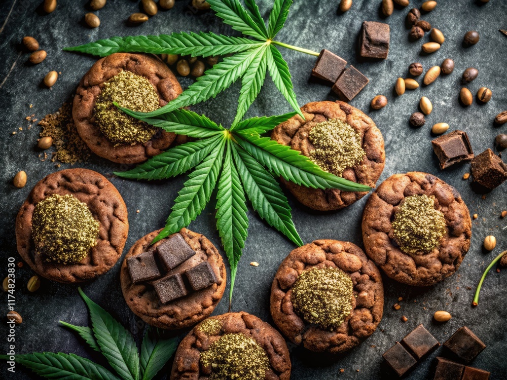 Fototapeta premium Leafy greens and decadent delights: A gritty urban exploration of cannabis and CBD treats.