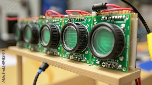 Quadruple Oscilloscope Display On Circuit Board photo