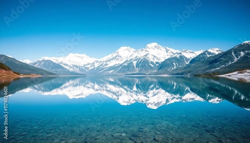 Wallpaper Mural Majestic snow capped mountains reflected in a pristine lake Torontodigital.ca