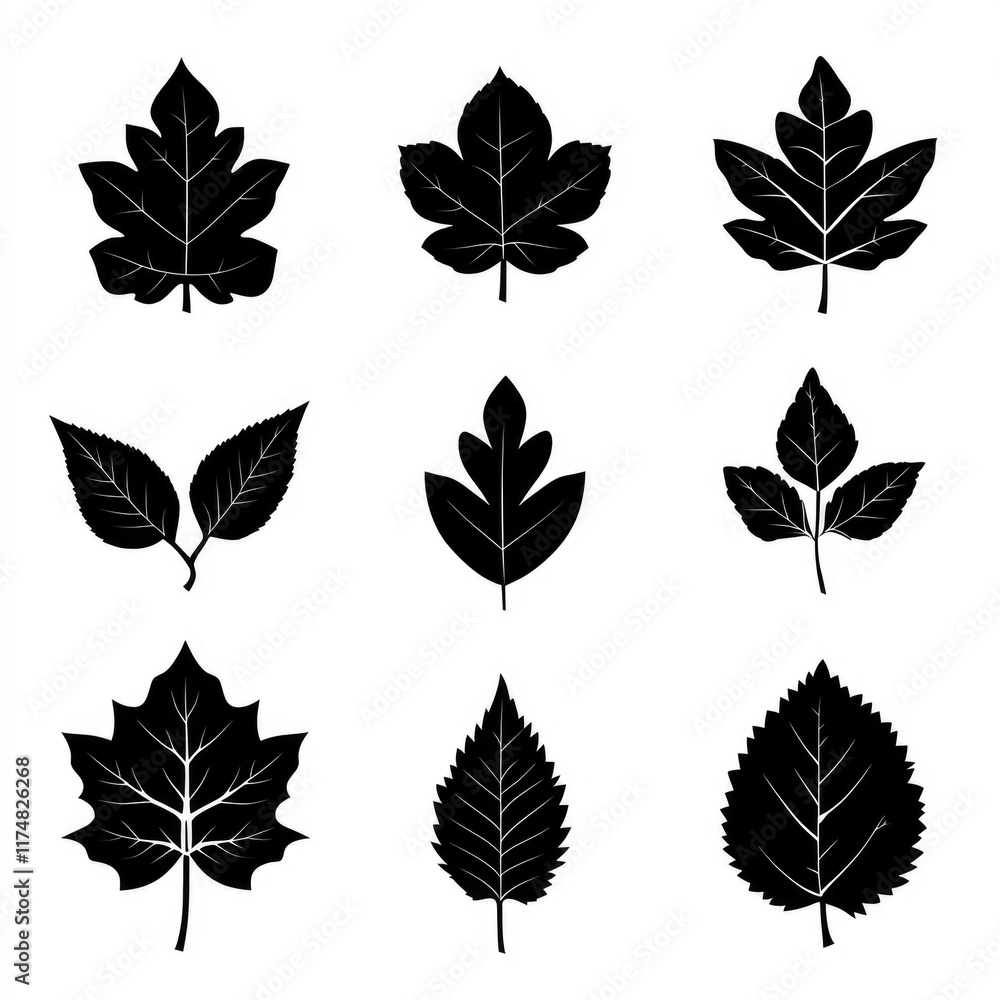 Obraz premium Collection of Autumn Leaf Shapes in Silhouette Style – A Trio of Simple Oak Designs