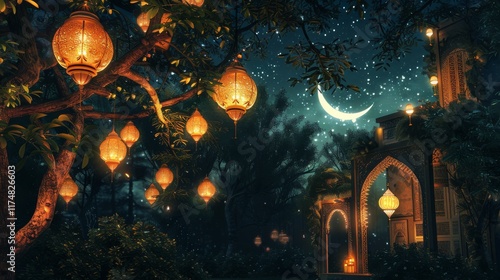 Enchanted Night: Lanterns and Moonlit Garden Oasis Unveiled