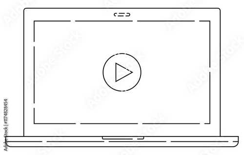 ノートパソコンで動画視聴イラスト イメージ 破線 おしゃれ
