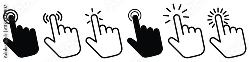 Set of click cursor icons. Hand cursor pointer of computer mouse.