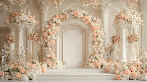Rose decorated arch, wedding valentine's day venue decoration