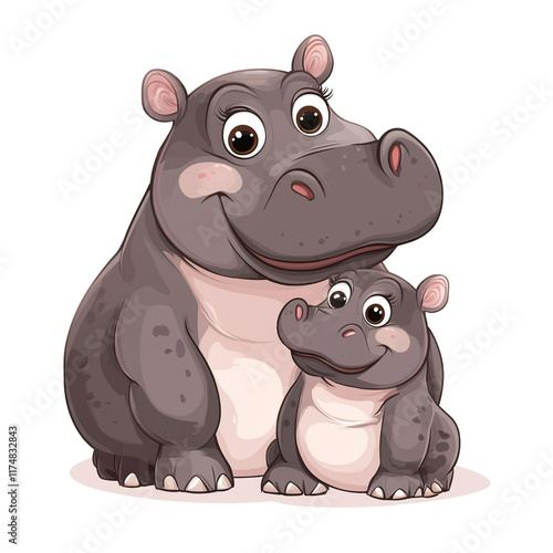 Mother Hippo and Baby Hippo: A Tender Moment of Love and Affection photo