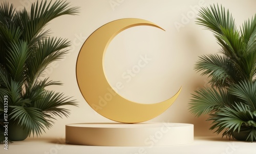 Golden crescent moon on display photo