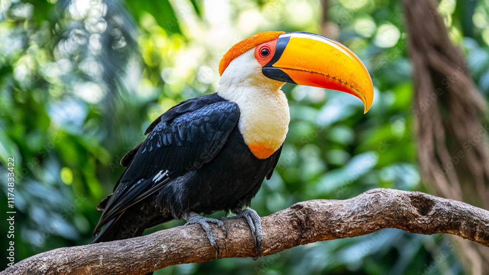 Naklejka premium toucan hornbill bird perched on branch