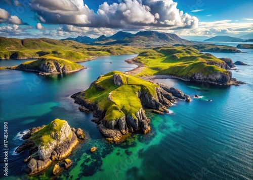 Scotland's Eilean a' Ghamhna: a breathtaking drone perspective of this Eddrachillis Bay island. photo