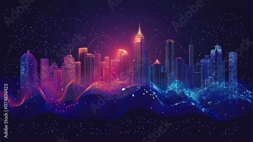 Stunning Neon Cityscape Digital Art Vibrant Skyline Wallpaper photo