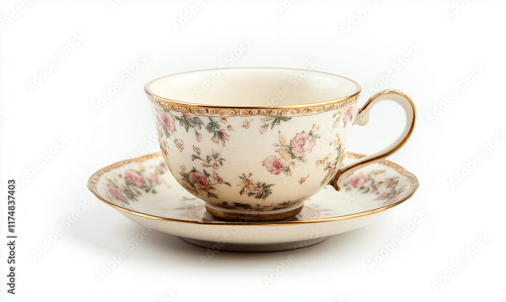 Antique teacup and saucer with a floral pattern Antique teacup and saucer with a floral pattern