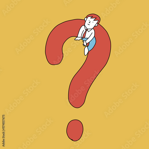 大きなはてなマークの穴から出て来る人　疑問がある人のイメージイラスト