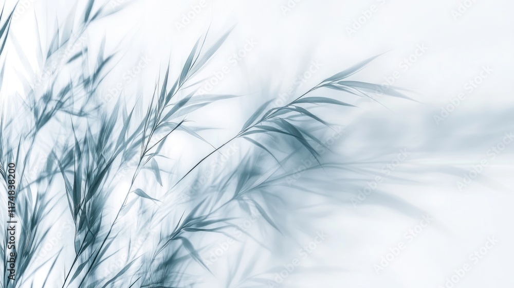 Fototapeta premium Soft, blue-toned grasses against a white background.