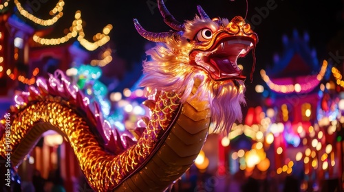 Majestic Dragon with Colorful Lights at Festive Celebration photo