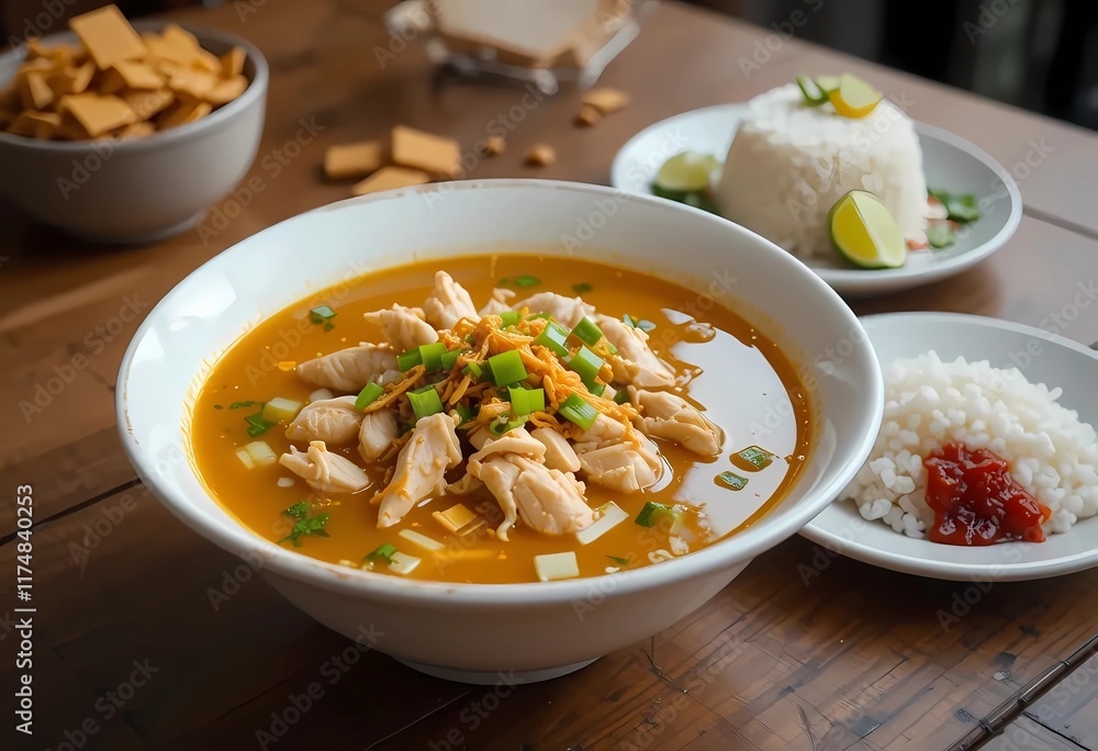 Delicious Chicken Soup with Rice and Crispy Crackers Delicious Chicken Soup with Rice and Crispy Crackers