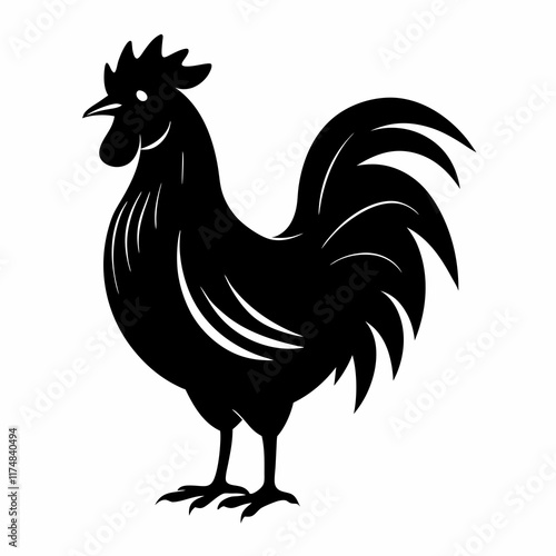 Rooster Black Silhouette Vector Art on White Background