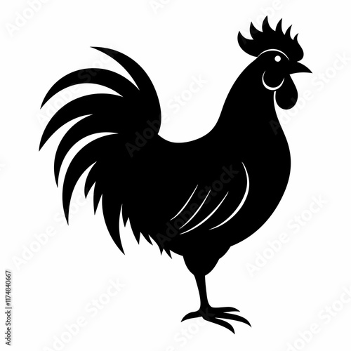 Rooster Black Silhouette Vector Art on White Background