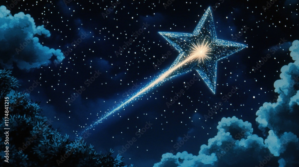 Sparkling star shooting across night sky. Sparkling star shooting across night sky.