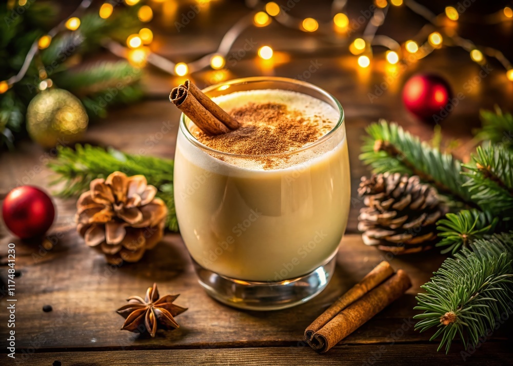Festive Eggnog Cocktail in Elegant Glass - Winter Holiday Drink Festive Eggnog Cocktail in Elegant Glass - Winter Holiday Drink