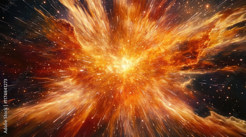 Fototapeta premium A Fiery Cosmic Explosion Radiating Energy Throughout Space