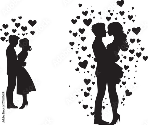 Silhouette of a couple in a loving embrace vector silhouette