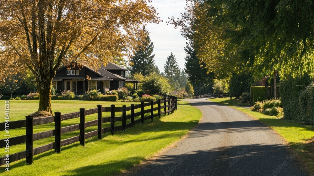 Obraz premium Country Road Leading to a House in Autumn