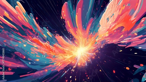 Vibrant Abstract Art Colorful Explosion Digital Painting
