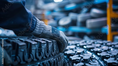 Mechanic Inspecting Tire Treads in Automotive Workshop