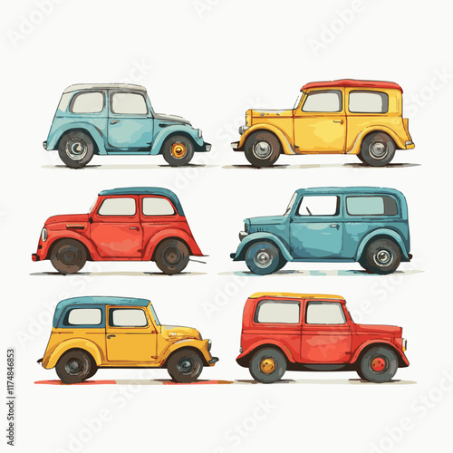 Vector illustration collection of children's cars for a children's book, postcard