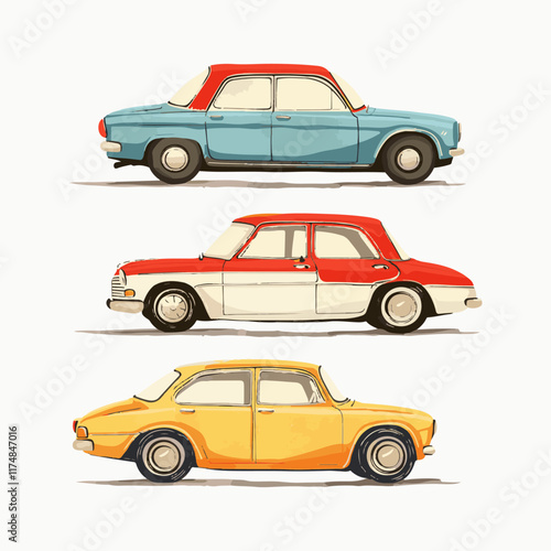 Vector illustration collection of children's cars for a children's book, postcard
