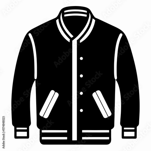 Simple Varsity Jacket Black Silhouette Vector on White Background