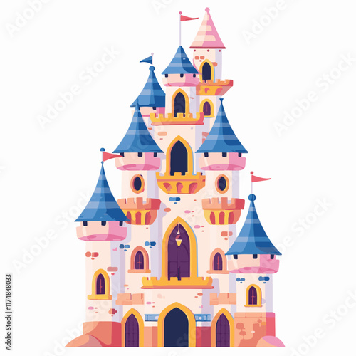 Vector illustration fairytale princess castle, illustration for a book, postcard