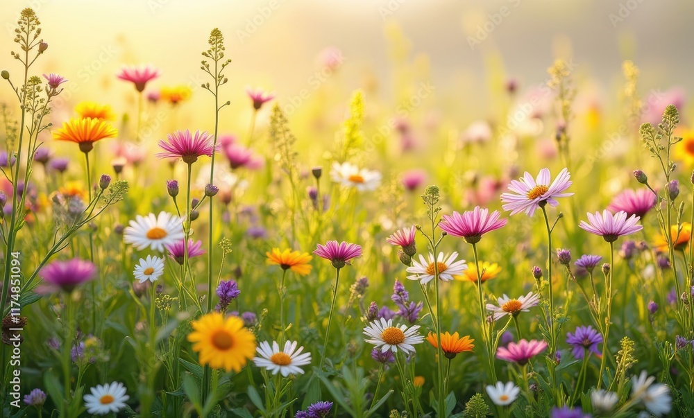Colorful wildflowers in soft sunlight Colorful wildflowers in soft sunlight