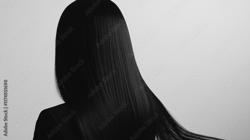 Fototapeta premium Beautiful model girl with Brown hair strand,silky healthy chestnut wavy hair strand,hair wavy ribbon, with smooth,Keratin straightening,Treatment,straight long hair,procedures,Smooth hairstyle.