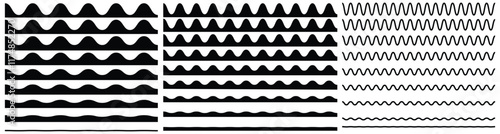 Set of wavy zigzag stroke lines pattern. Vector line border, wave ripple, zigzag, borders.