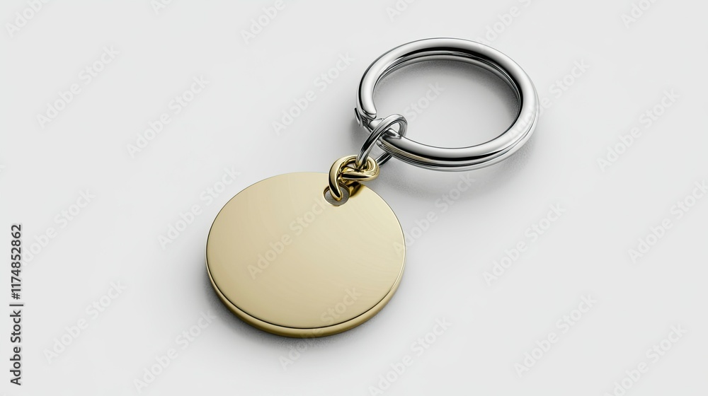 Ring and Chain for Keys Isolated on White. Plastic ID Badge, Metal Keychain with Chain, Design Template, Mockup. Ring and Chain for Keys Isolated on White. Plastic ID Badge, Metal Keychain with Chain, Design Template, Mockup.