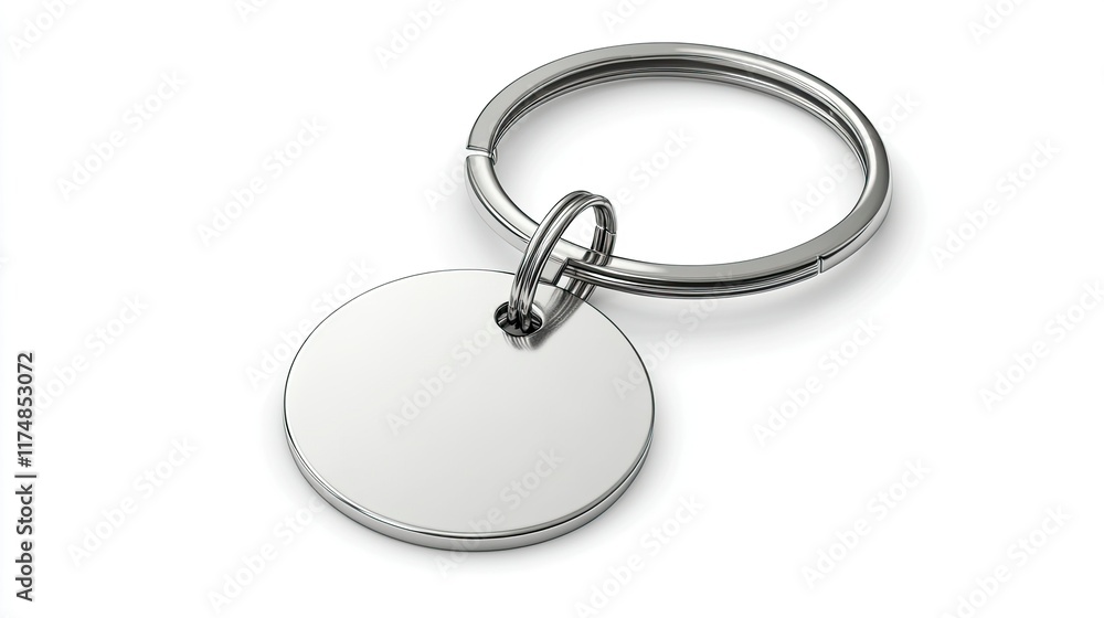 Ring and Chain for Keys Isolated on White. Plastic ID Badge, Metal Keychain with Chain, Design Template, Mockup. Ring and Chain for Keys Isolated on White. Plastic ID Badge, Metal Keychain with Chain, Design Template, Mockup.