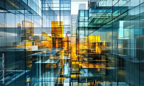 Wallpaper Mural Abstract representation of modern architecture with glass structures and vibrant colors. Torontodigital.ca