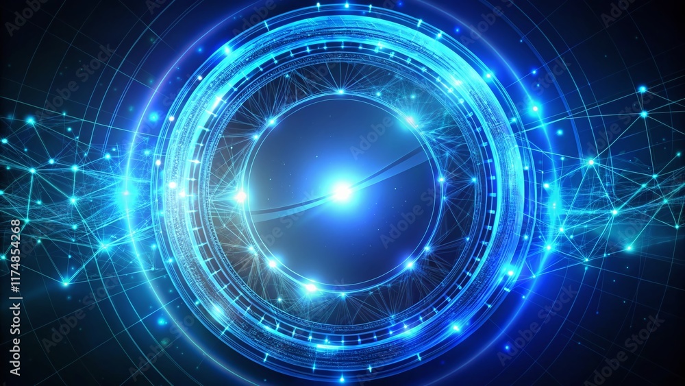 Futuristic Blue Hologram Circle Data Network Interface - Digital Technology Stock Photo Futuristic Blue Hologram Circle Data Network Interface - Digital Technology Stock Photo