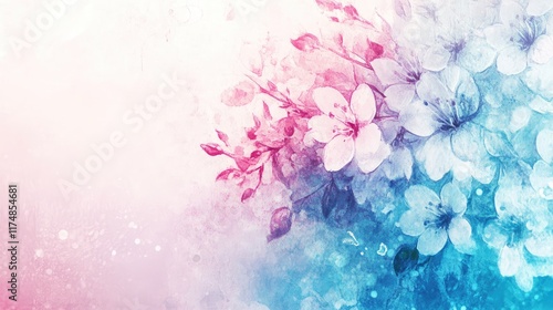 Wallpaper Mural Watercolor Painting of Delicate Pink and Blue Flowers Torontodigital.ca