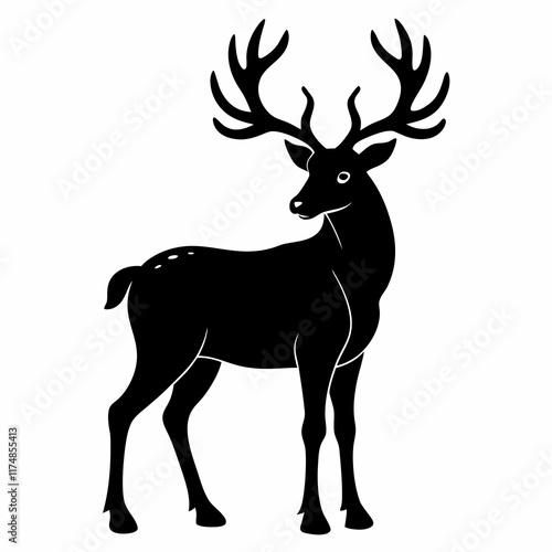 Caribou Black Silhouette Vector Illustration on White Background