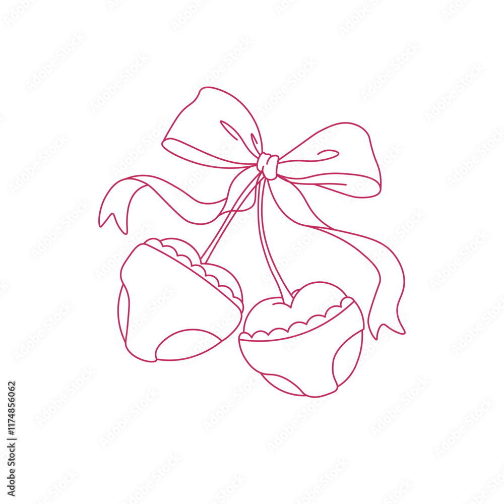 Hand drawn cherry and bow vector, bow line art clip art Hand drawn cherry and bow vector, bow line art clip art