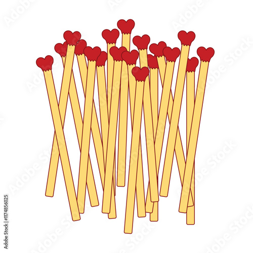 Cute valentine heart matchsticks vector, matchstick clip art 