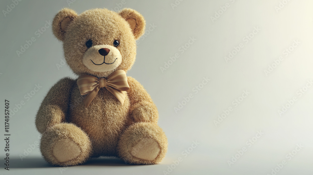 An adorable teddy bear with a bow around its neck, isolated against a clean white background. The soft textures and warm tones make it an endearing choice for playful and heartfelt themes. An adorable teddy bear with a bow around its neck, isolated against a clean white background. The soft textures and warm tones make it an endearing choice for playful and heartfelt themes.