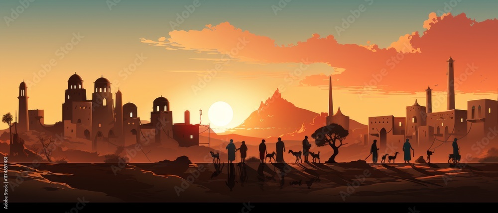 International Historic Sites Day Illustrations at Sunset Landscape International Historic Sites Day Illustrations at Sunset Landscape