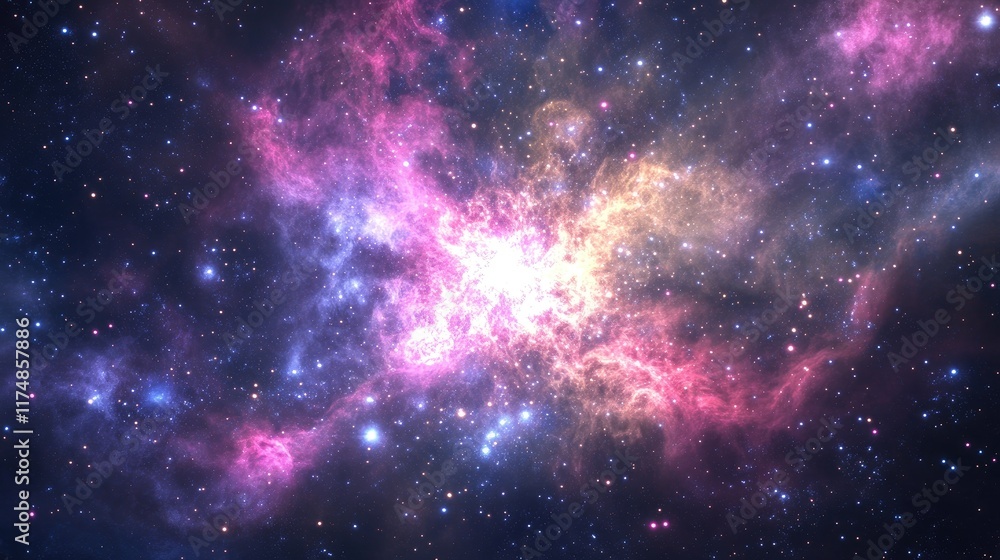 Fototapeta premium Cosmic Nebula Glowing Brightly Among Distant Stars