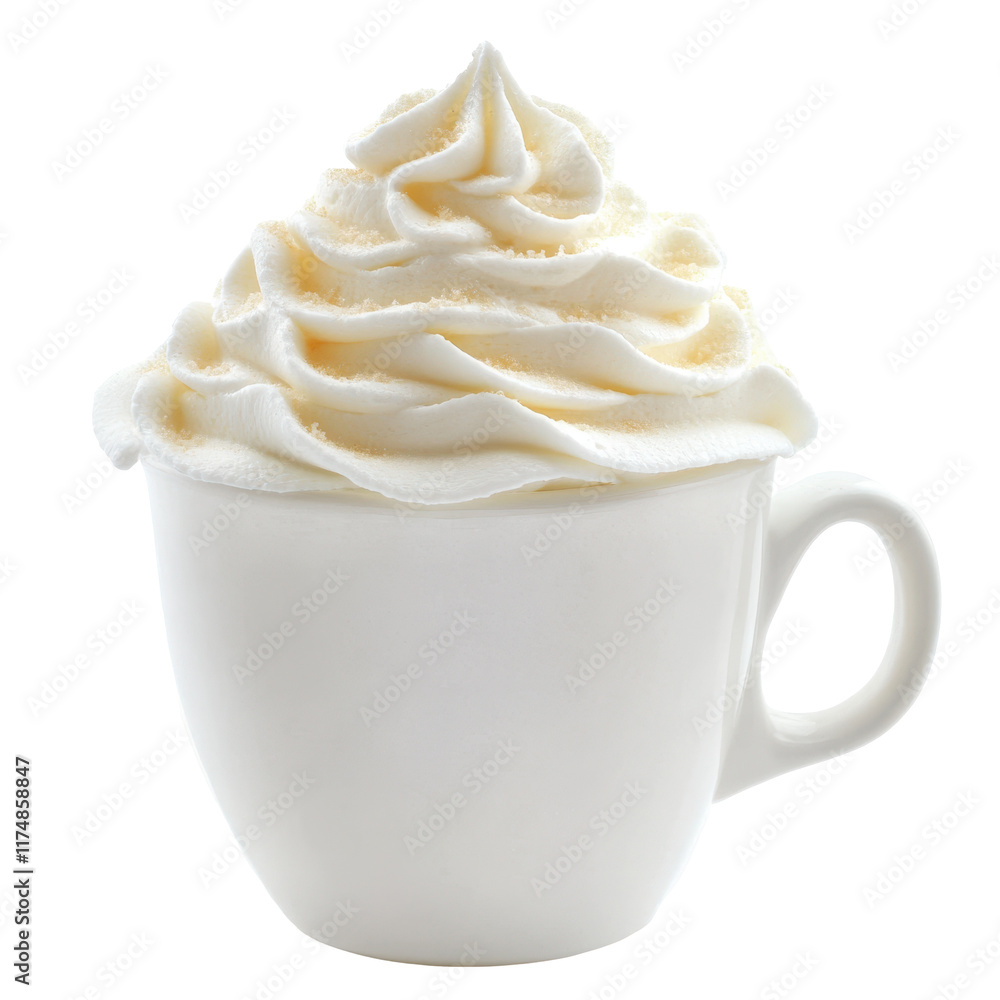 Whipped Cream Delight: A close-up of a white coffee cup overflowing with fluffy whipped cream, inviting a taste of sweet indulgence. Whipped Cream Delight: A close-up of a white coffee cup overflowing with fluffy whipped cream, inviting a taste of sweet indulgence.